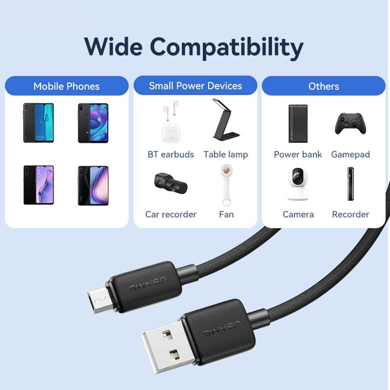 USAMS US-SJ690 1m Micro USB 2A Fast Charging Cable Copper Wire 480Mbps Data Transmission Cord USAMS US-SJ690 1m Micro USB 2A Fast Charging Cable Copper Wire 480Mbps Data Transmission Cord